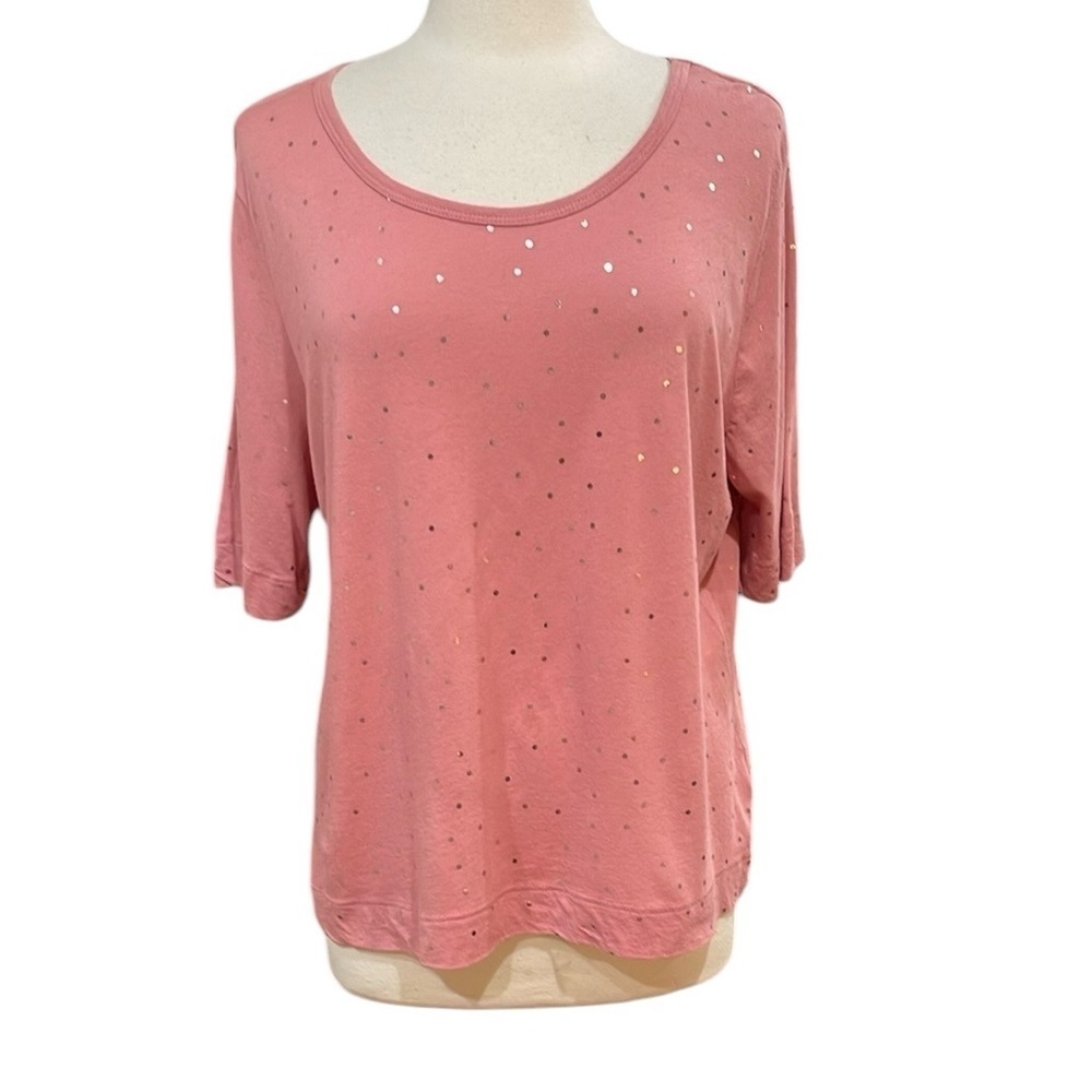NWT Anthropologie T la Scoop Neck Metallic  Dot Tee Shirt SZ M Rose Pink